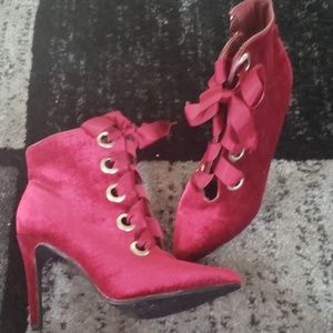 Red velvet high heel booties